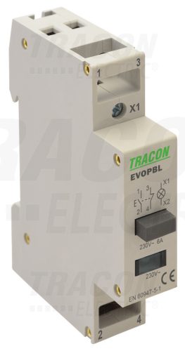 Tracon Moduláris nyomógomb, jelzőfénnyel 230V, 50Hz, 1NO+1NC, LED, Ith:16A, AC-14, Ie:6A