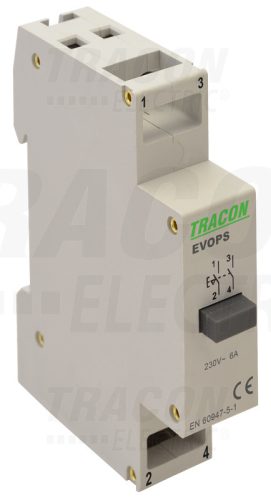 Tracon Moduláris nyomókapcsoló 230V, 50Hz, 2NO, Ith:16A, AC-14, Ie:6A