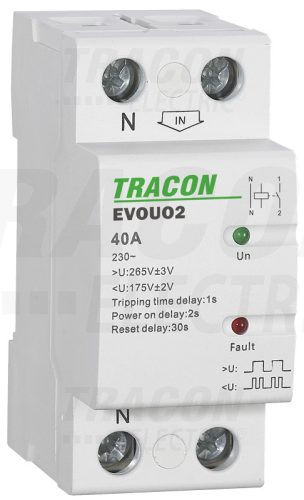 Tracon Aut. visszakapcsoló fesz. növekedési/csökkenési relé AC230V,2P,63AU>:265V,U<:175V, Uon:2s, Trip:1s, Res:30s