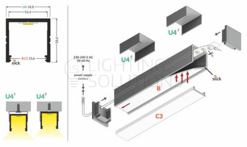 TOPMET LED profil SMART16 BC3/U4 1000 mm eloxált fekete