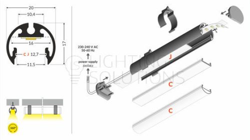 TOPMET LED profil PEN12 CJ 1000 mm fekete