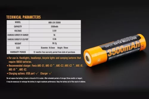 Fenix Light Kellék Akkumulátor 18650 ARB-L18 3500mAh USB