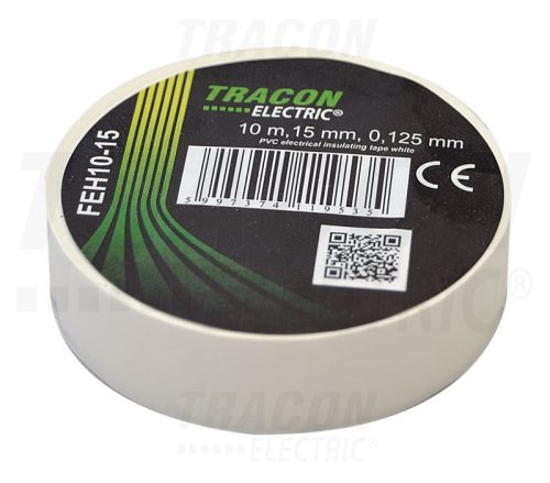 Tracon Szigetelőszalag, fehér 10m×15mm, PVC, 0-90°C, 40kV/mm