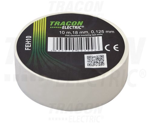 Tracon Szigetelőszalag, fehér 10m×18mm, PVC, 0-90°C, 40kV/mm