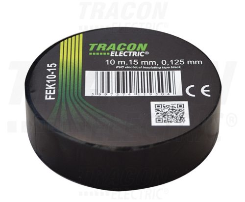 Tracon Szigetelőszalag, fekete 10m×15mm, PVC, 0-90°C, 40kV/mm