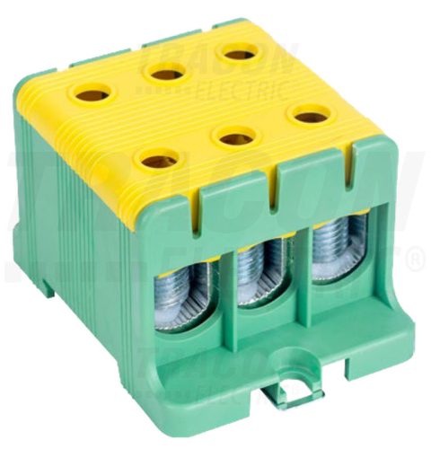 Tracon Főáramköri leágazó kapocs, sínre szerelhető, zöld/sárga 6-50mm2, max. 800VAC, max.160A