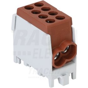 Főáramköri leágazó kapocs, sínre szerelhető, barna