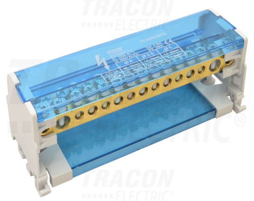 Tracon Moduláris elosztóblokk nyitható fedéllel 2×25(25)mm2 / 6×10(6)mm2, 7×16(10)mm2, 500VAC/DC, 100A