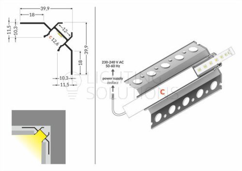 TOPMET LED profil UNI-TILE12 C PLUS 90° 2000 mm eloxált