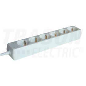   Tracon Hordozható elosztósáv, normál, fehér 6×SCHUKO, 1,5m, max.16A, 250VAC, 3680W, 3x1,0mm2, H05VV-F
