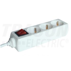   Tracon Hordozható elosztósáv kapcsolóval, normál, fehér 3×SCHUKO, 1,5m, max.16A, 250VAC, 3680W, 3x1,0mm2, H05VV-F