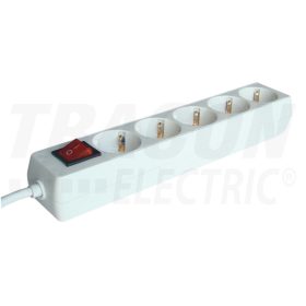   Tracon Hordozható elosztósáv kapcsolóval, normál, fehér 5×SCHUKO, 1,5m, max.16A, 250VAC, 3680W, 3x1,0mm2, H05VV-F