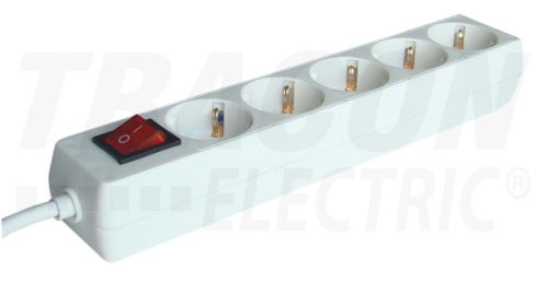 Tracon Hordozható elosztósáv kapcsolóval, normál, fehér 5×SCHUKO, 1,5m, max.16A, 250VAC, 3680W, 3x1,0mm2, H05VV-F