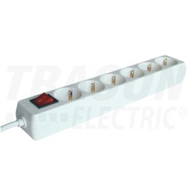   Tracon Hordozható elosztósáv kapcsolóval, normál, fehér 6×SCHUKO, 1,5m, max.16A, 250VAC, 3680W, 3x1,0mm2, H05VV-F