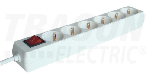 Tracon Hordozható elosztósáv kapcsolóval, normál, fehér 6×SCHUKO, 1,5m, max.16A, 250VAC, 3680W, 3x1,0mm2, H05VV-F