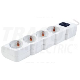   Tracon Hordozható elosztósáv kapcsolóval, fehér 4×SCHUKO, 1,4m, max.16A, 250VAC, 3680W, 3x1mm2, H05VV-F