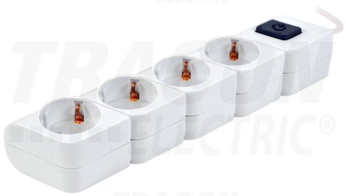 Tracon Hordozható elosztósáv kapcsolóval, fehér 4×SCHUKO, 1,4m, max.16A, 250VAC, 3680W, 3x1mm2, H05VV-F