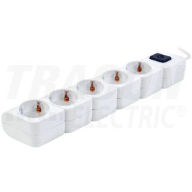   Tracon Hordozható elosztósáv kapcsolóval, fehér 5×SCHUKO, 1,4m, max.16A, 250VAC, 3680W, 3x1mm2, H05VV-F