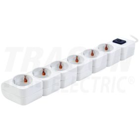   Tracon Hordozható elosztósáv kapcsolóval, fehér 6×SCHUKO, 1,4m, max.16A, 250VAC, 3680W, 3x1mm2, H05VV-F