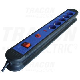   Tracon 5-ös elosztó kapcsolóval+túlfesz+túláram védelem 5×SCHUKO, 3m, max.16A, 250VAC, 3680W, H05VV-F
