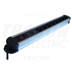   Tracon ALU 8-os elosztó kapcsolóval+túlfesz+túláram védelem 8×SCHUKO, 3m, max.16A, 250VAC, 3680W, H05VV-F