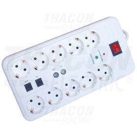   Tracon Négyzetes10-es elosztó kapcsolóval+túlfesz+ túláram+koax+tel 10×SCHUKO, 3m, max.16A, 250VAC, 3680W, H05VV-F