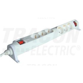   Tracon Forgatható-rögzíthető elosztósáv, kapcsolós 2×3×SCHUKO, 3m, max.16A, 250VAC, 3680W, 3x1,5mm2, H05VV-F