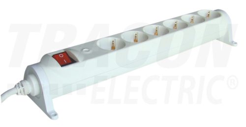 Tracon Forgatható-rögzíthető elosztósáv, kapcsolós 6×SCHUKO, 3m, max.16A, 250VAC, 3680W, 3x1,5mm2, H05VV-F