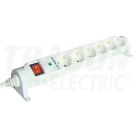  Tracon Forgatható-rögzíthető-túlfesz.védelem elosztósáv, kapcsolós 6×SCHUKO, 3m, max.16A, 250VAC, 3680W, 3x1,5mm2, H05VV-F