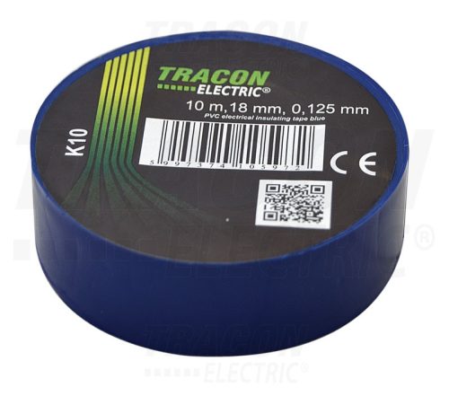 Tracon Szigetelőszalag, kék 10m×18mm, PVC, 0-90°C, 40kV/mm