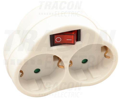 Tracon Csatlakozóaljzat adapter kapcsolóval, fehér 250 VAC 16 A 2×SCHUKO, max. 3680 W