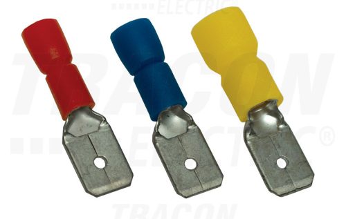 Tracon Szigetelt rátolható csatlakozó csap, sárgaréz, kék 6,3×0,8mm, 2,5mm2
