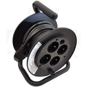   Tracon Mini kábeldobos hosszabbító fémvázzal, hőkioldóval 4×SHUKO, 15m, 250V AC, 13A, 3×1,5mm2, H05VV-F, IP20