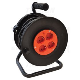   Tracon Kábeldobos hosszabbító, fémvázzal, hőkioldóval 4×SHUKO, 25m, 250V AC, 16A, 3×1,5mm2, H05VV-F, IP20