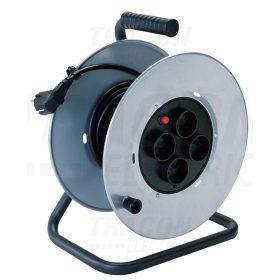   Tracon Kábeldobos hosszabbító, fémvázzal, hőkioldóval 4×SHUKO, 40m, 250V AC, 16A, 3×1,5mm2, H05VV-F, IP20
