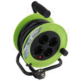   Tracon Kábeldobos hosszabbító, fémvázzal 4×SCHUKO, 10m, 250V AC, 16 A, 3×1,5mm2, H05VV-F, IP20