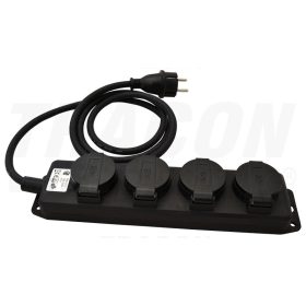   Tracon Kültéri eloszósáv, fekete  16A/250VAC, IP44, H07RN-F, 3G1.5, 3m, 4×SCHUKO