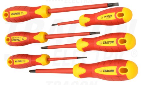 Tracon 1000 V-ra szigetelt csavarhúzó szett 1000 V; 1×5,5×125mm; 0,8×4×100mm; 0,4×2,5×75mm