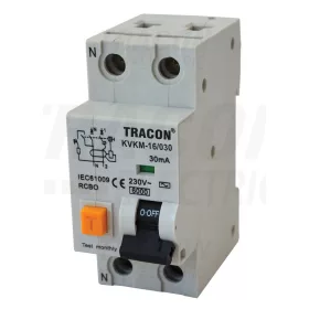   Tracon Kombinált védőkapcsoló, 2P, 2 modul, B karakterisztika 10A, 30 mA, 6kA, AC