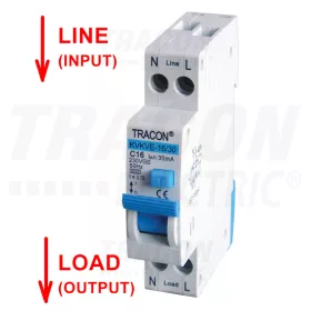   Tracon Kombinált védőkapcsoló, elektronikus, 2P, 1 modul, C kar. C16, 100mA, 6kA, AC, E3