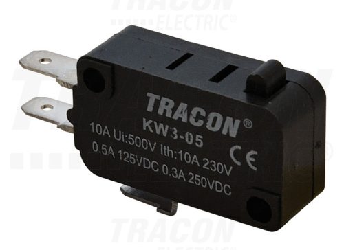 Tracon Helyzetkapcsoló, mikro, ütközős  1×CO 10(3)A/230V AC, 4,8x0,8 mm, IP00