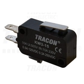  Tracon Helyzetkapcsoló, mikro, rugószáras  1×CO 10(3)A/230V, 15mm, 4,8x0,8 mm, IP00