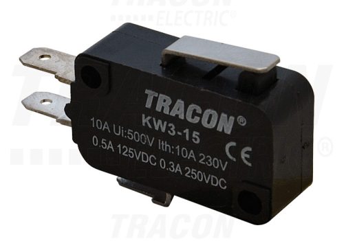 Tracon Helyzetkapcsoló, mikro, rugószáras  1×CO 10(3)A/230V, 15mm, 4,8x0,8 mm, IP00