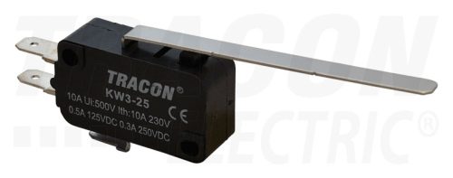 Tracon Helyzetkapcsoló, mikro, rugószáras  1×CO 10(3)A/230V, 52mm, 4,8x0,8 mm, IP00