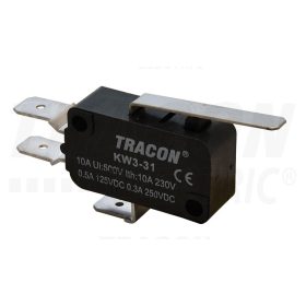   Tracon Helyzetkapcsoló, mikro, rugószáras 1×CO 10(3)A/230V, 28mm, 6,3x0,8 mm, IP00