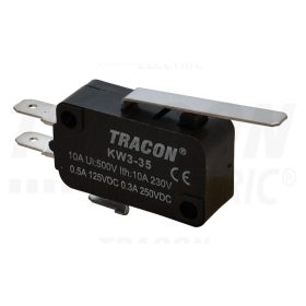   Tracon Helyzetkapcsoló, mikro, rugószáras 1×CO 10(3)A/230V, 28mm, 4,8x0,8 mm, IP00