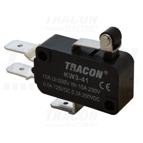   Tracon Helyzetkapcsoló, mikro, karos-görgős 1×CO 10(3)A/230V, 15mm, 6,3x0,8 mm, IP00