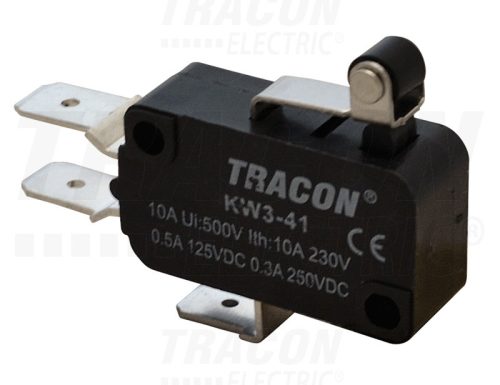 Tracon Helyzetkapcsoló, mikro, karos-görgős 1×CO 10(3)A/230V, 15mm, 6,3x0,8 mm, IP00