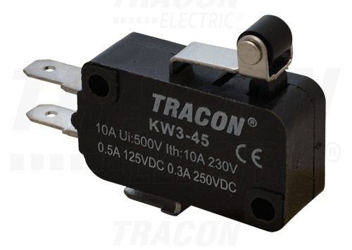 Tracon Helyzetkapcsoló, mikro, karos-görgős 1×CO 10(3)A/230V, 15mm, 4,8x0,8 mm, IP00