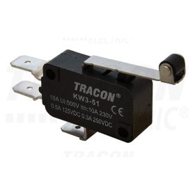   Tracon Helyzetkapcsoló, mikro, karos-görgős 1×CO 10(3)A/230V, 28mm, 6,3x0,8 mm, IP00